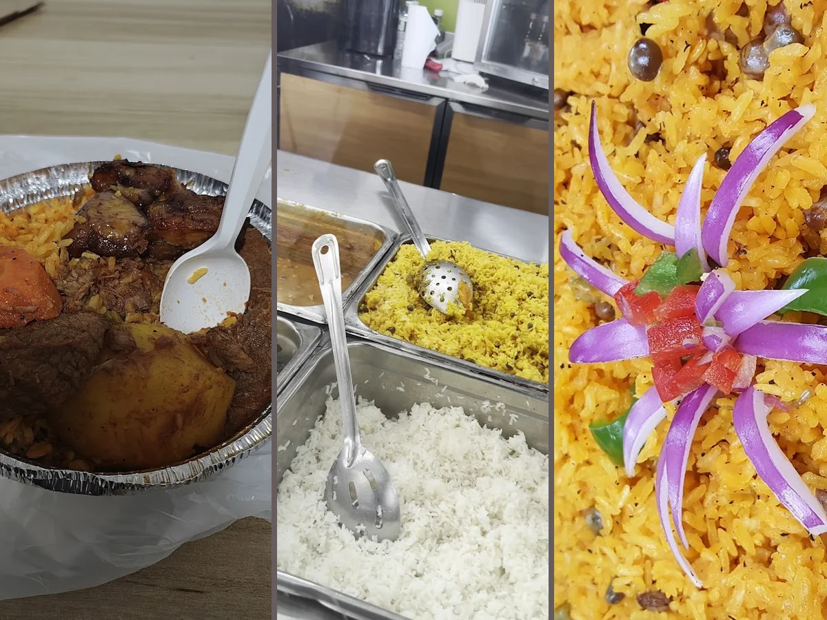 Plates of Dominican food on a table.